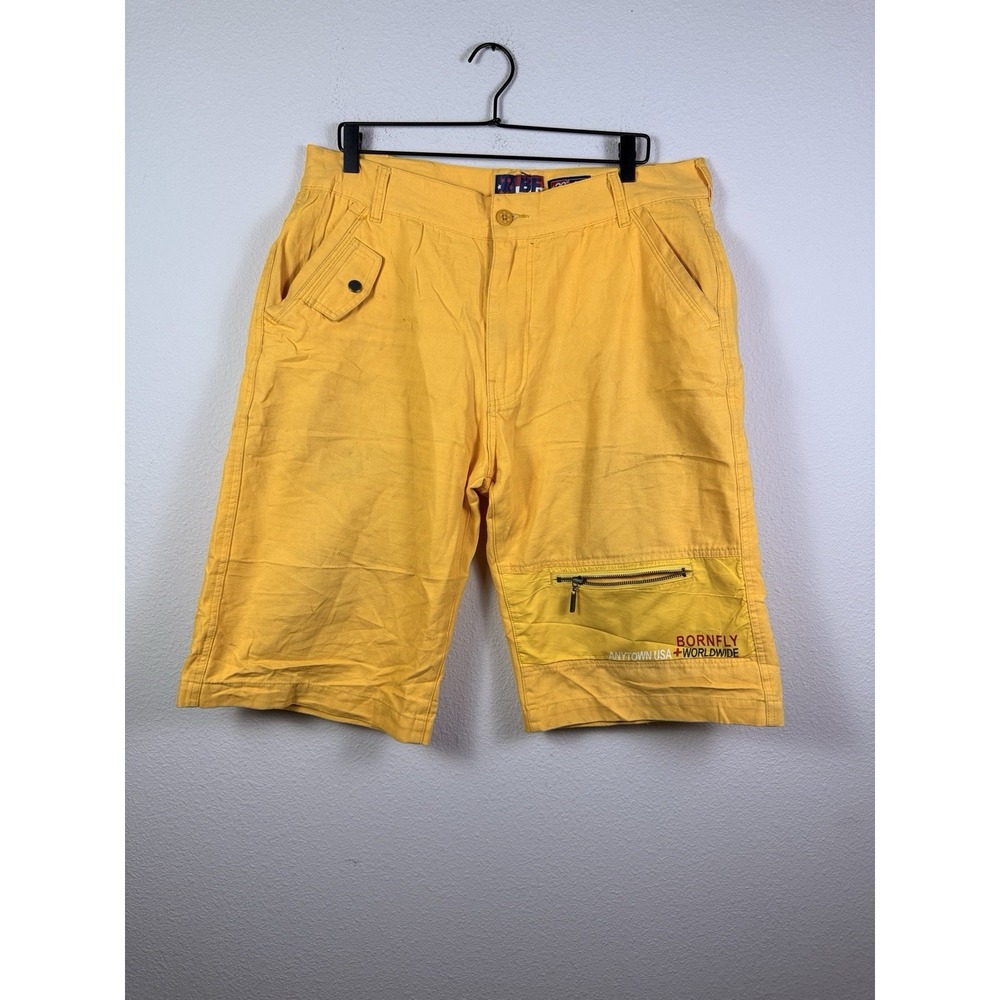 Born Fly Men's 40 Denim Jean Shorts Yellow JORTS Zippers Anytown USA Sz 38